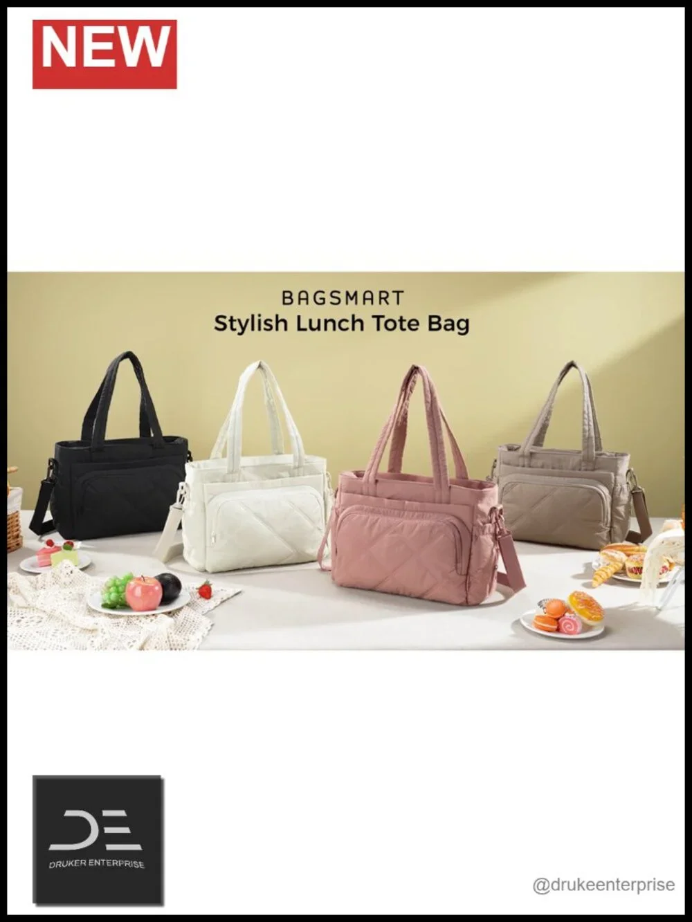 Large Insulated Lunch Tote Bag with Multi-Pockets Quilted Puffy for Work